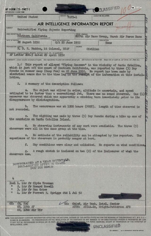 EEUU revela reportes de avistamientos de ovnis en el siglo XX