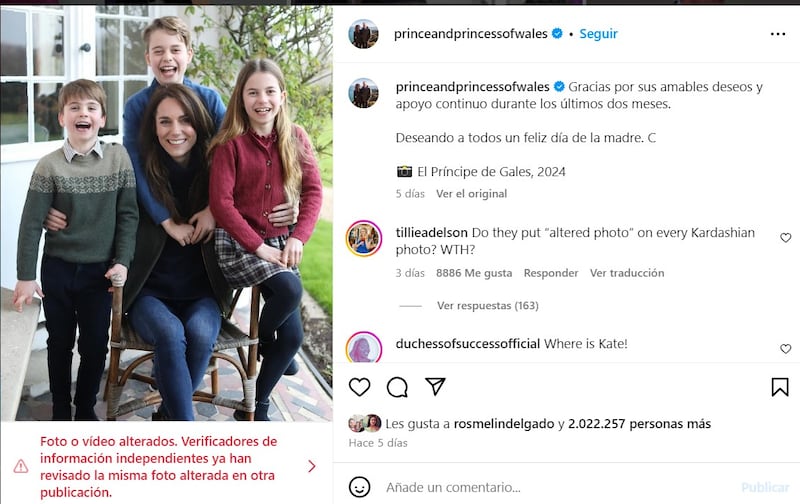 El polémico post con la foto editada de Kate Middleton