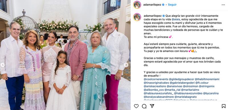 Adamari López celebró la primera comunión de su hija Alaïa con lujosa fiesta.