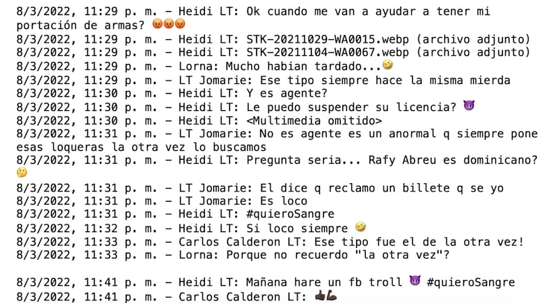 Captura de pantalla de extractos del chat “Loterías’ Team!”.