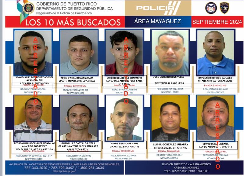 Lista de los 10 mas buscados del área de Mayagüez.