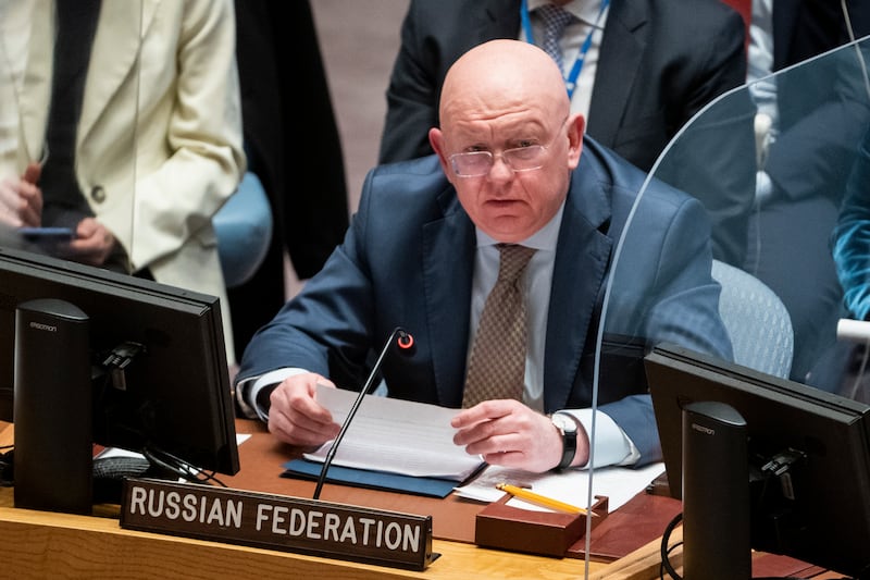 Vassily Nebenzia interviene en una reunión del Consejo de Seguridad de la ONU ante la negativas de la Naciones Unidas de "negociar" con Rusia