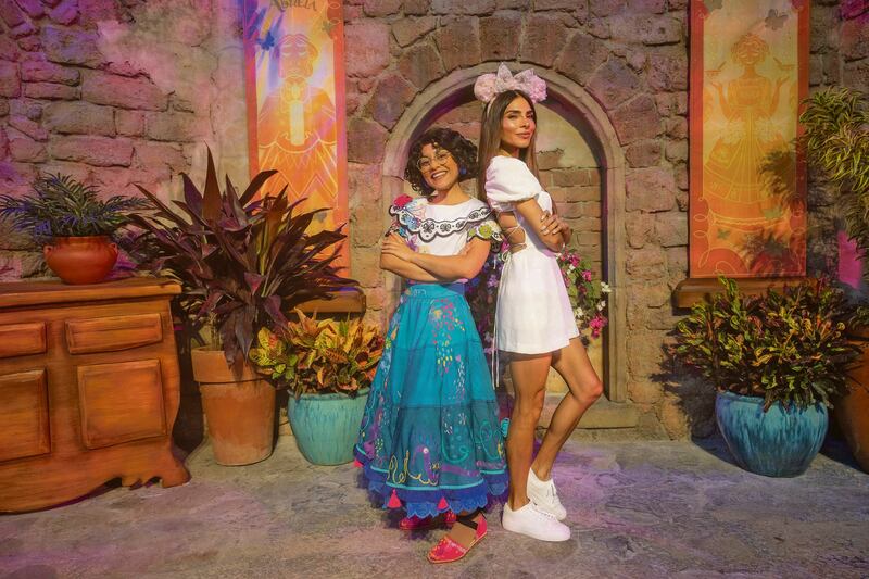 Looking fantastical and magical, Mexican television star, Alejandra Espinoza and Mirabel from Walt Disney Animation Studios’ “Encanto” sashayed around the newly redesigned Fairytale Garden inspired by the Casa Madrigal as part of the new character encounter location’s debut available daily for Magic Kingdom Park guests. Espinoza was at Walt Disney World Resort in Lake Buena Vista, Fla for the start of the resort’s month-long Hispanic and Latin American Heritage Month celebration called, “Together We are Magia.” (Mariah Wild, Photographer)