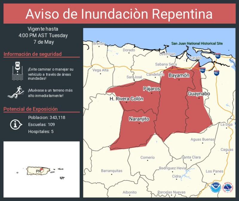 Aviso de inundaciones repentinas para Carolina, San Juan y Trujillo Alto.