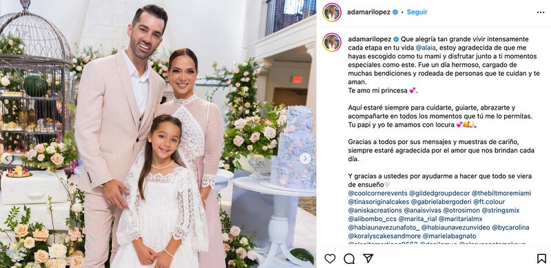 Adamari López celebró la primera comunión de su hija Alaïa con lujosa fiesta.