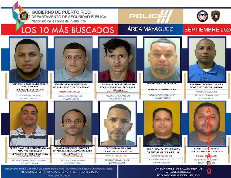 Lista de los 10 más buscados del área de Mayagüez.