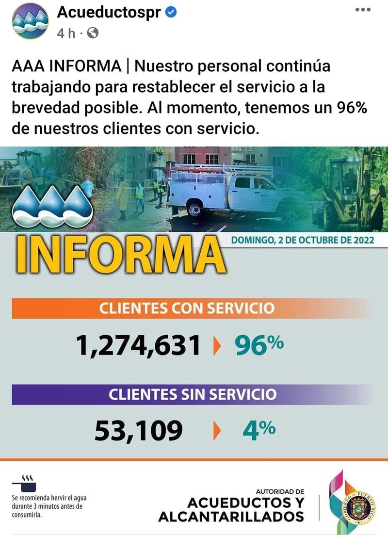 Un 4% de los abonados de la AAA aún permanece sin el servicio de agua potable