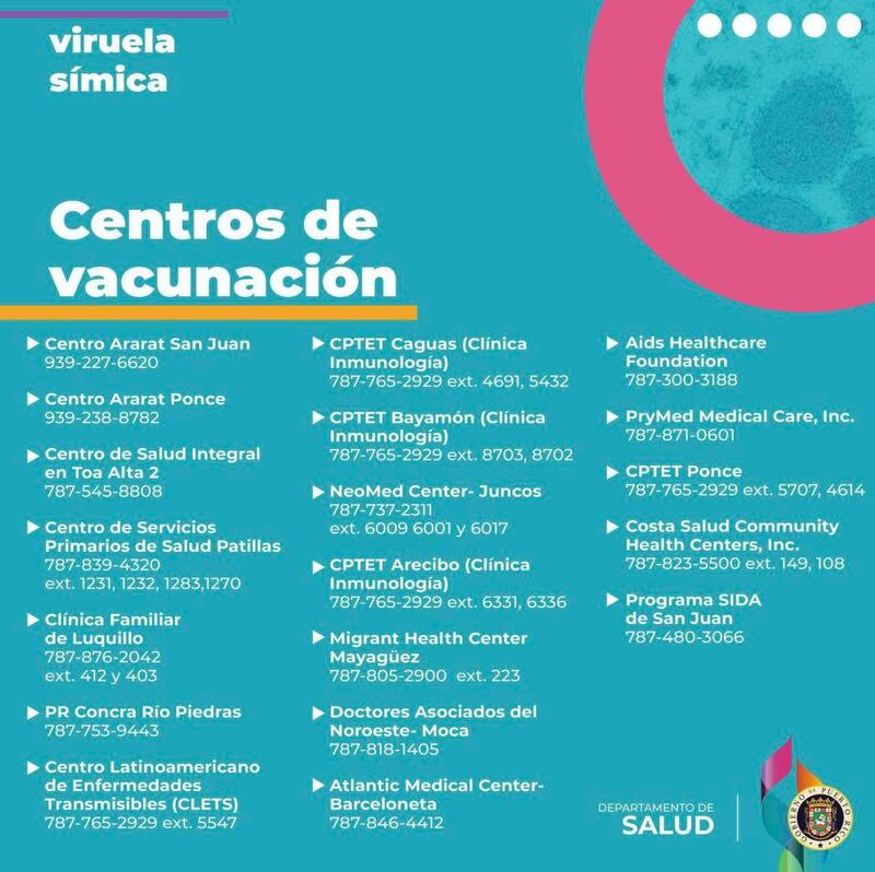 Centros de vacunación del Departamento de Salud